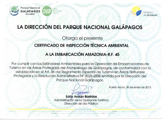 Certificado Ambiental Cruceros Nemo Galápagos